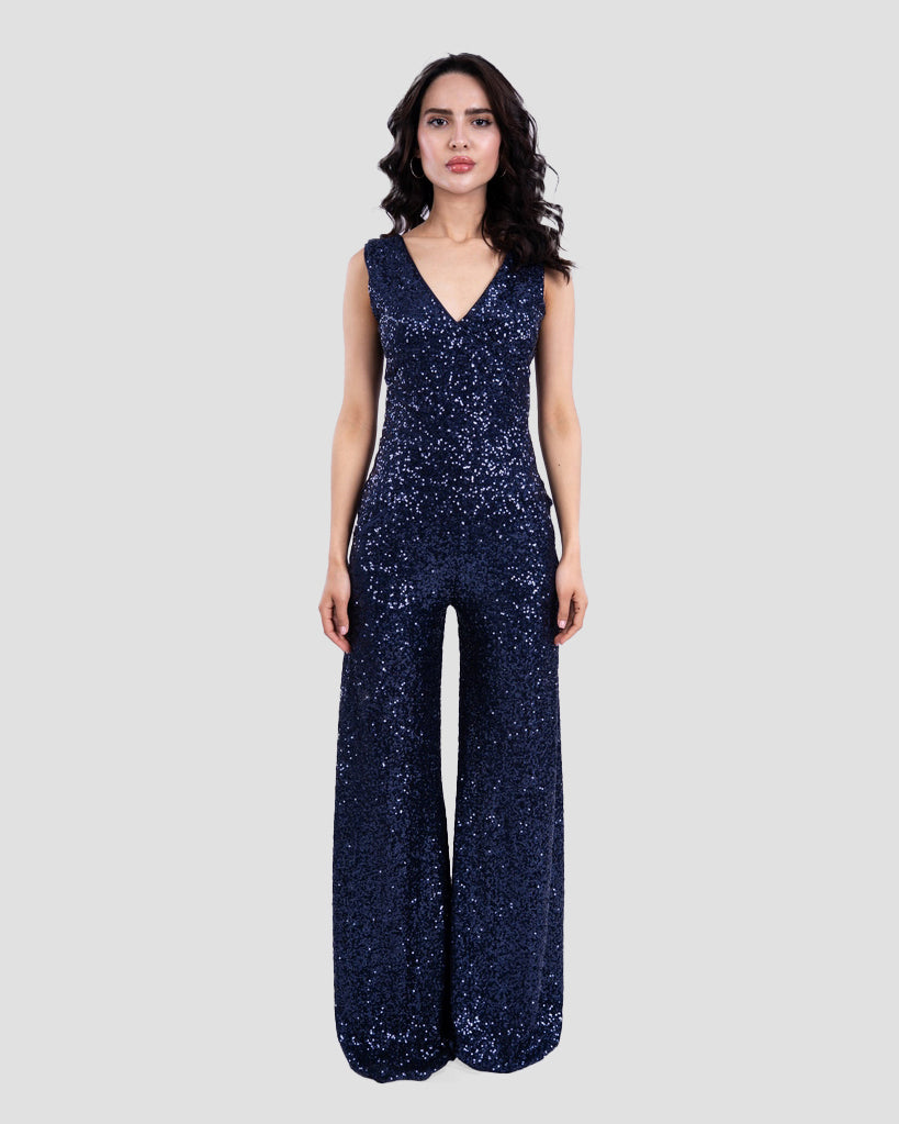 SEQUIN JUMPSUIT WITH V-NECK