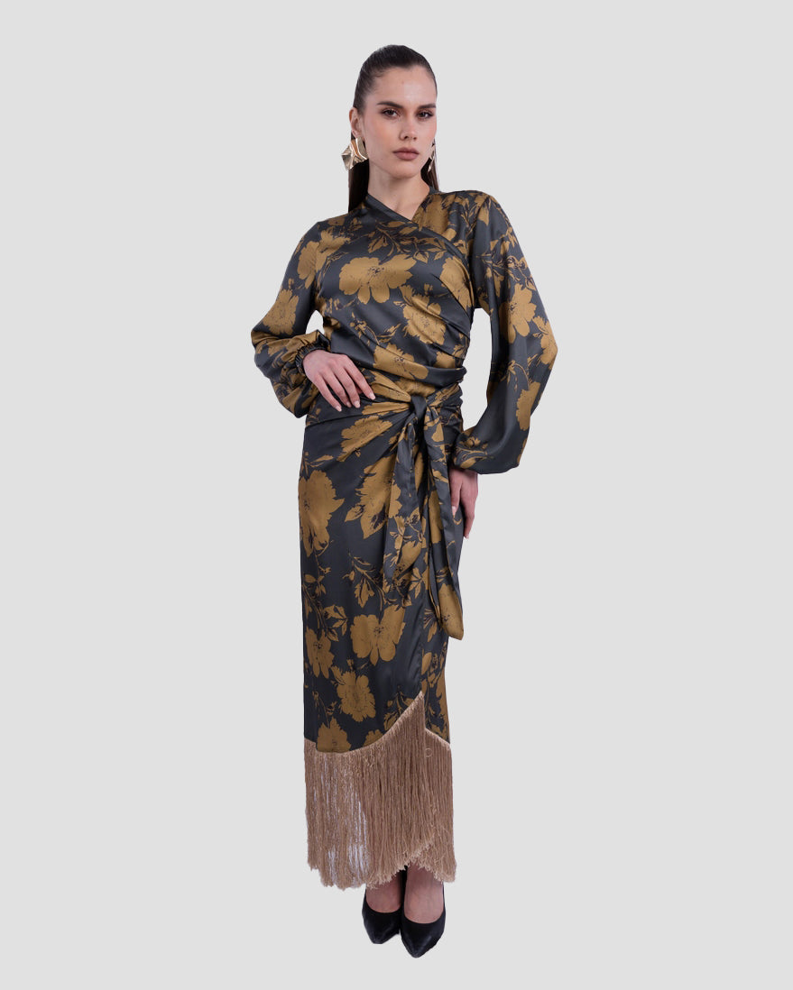 PRINTED SARONG SKIRT WITH FRINGE