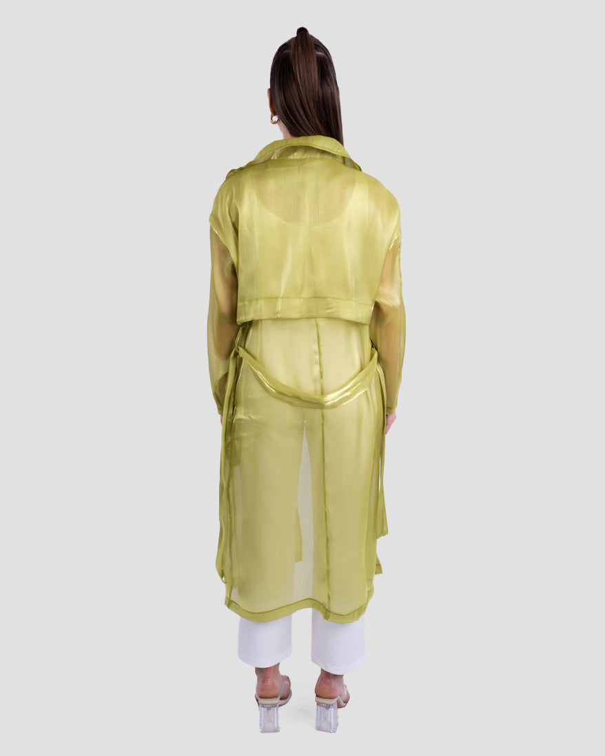 معطف طويل شفاف مع تفاصيل حزام