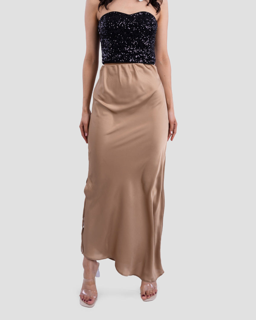SATIN MIDI SKIRT