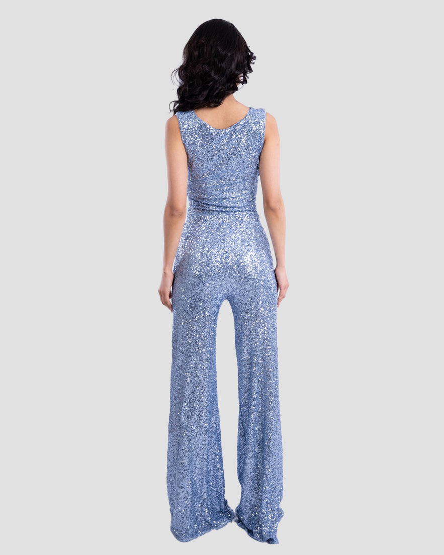 SEQUIN JUMPSUIT WITH V-NECK