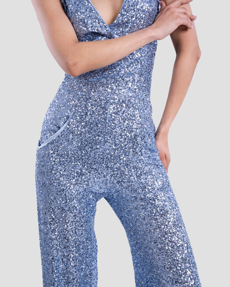 SEQUIN JUMPSUIT WITH V-NECK