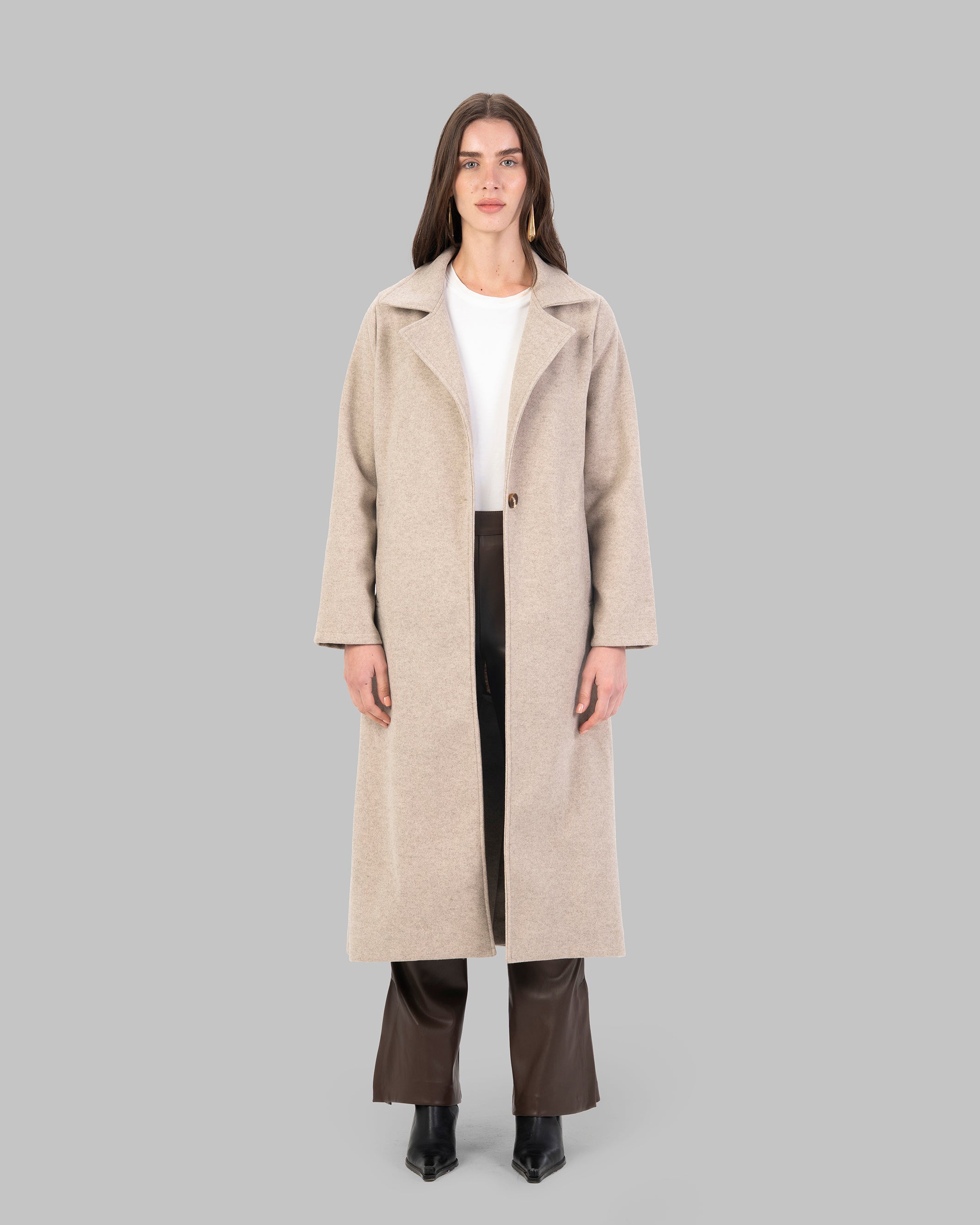 Long slime Wool-Blend Coat,Maxi length