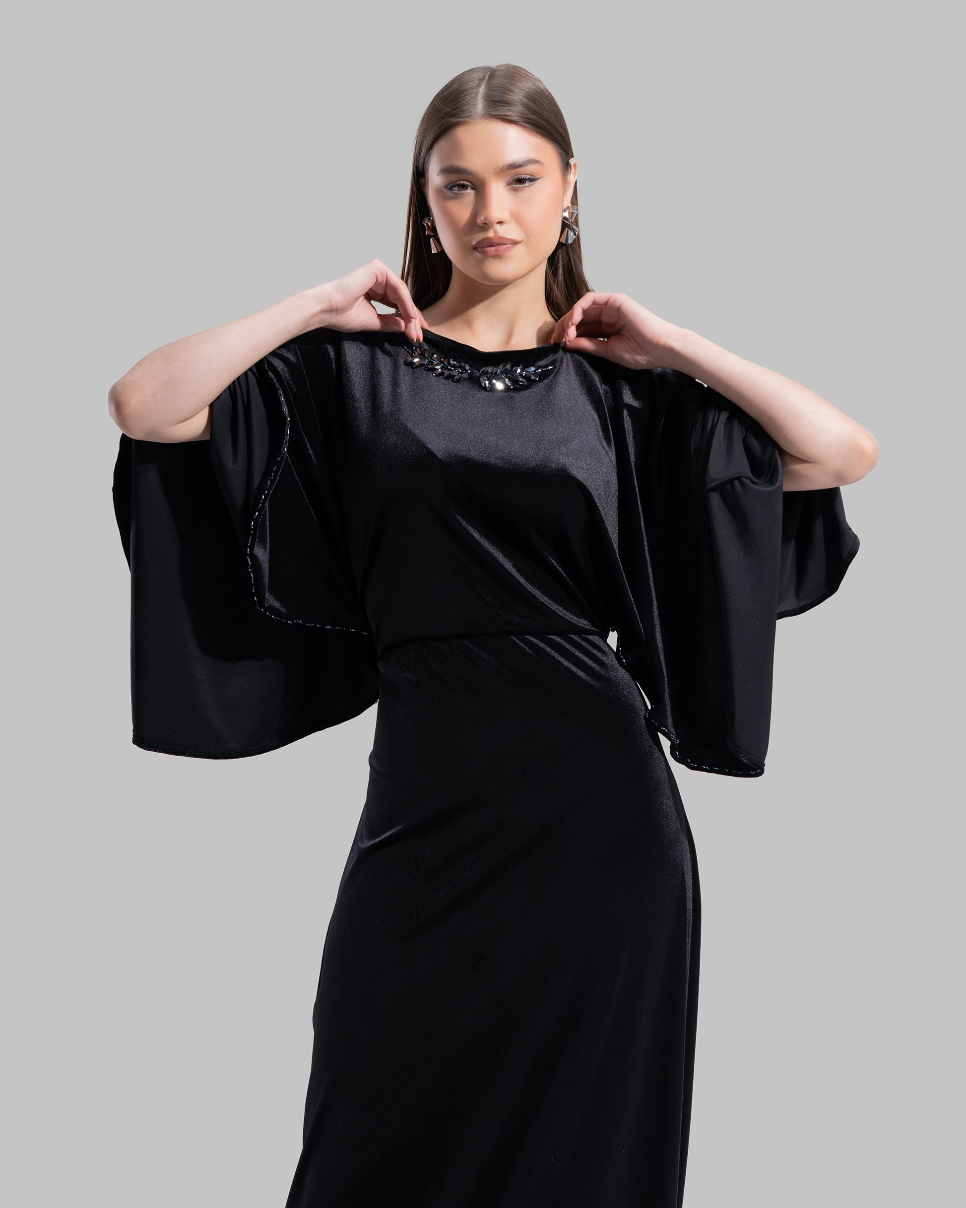 Embellished velvet Cape Dress