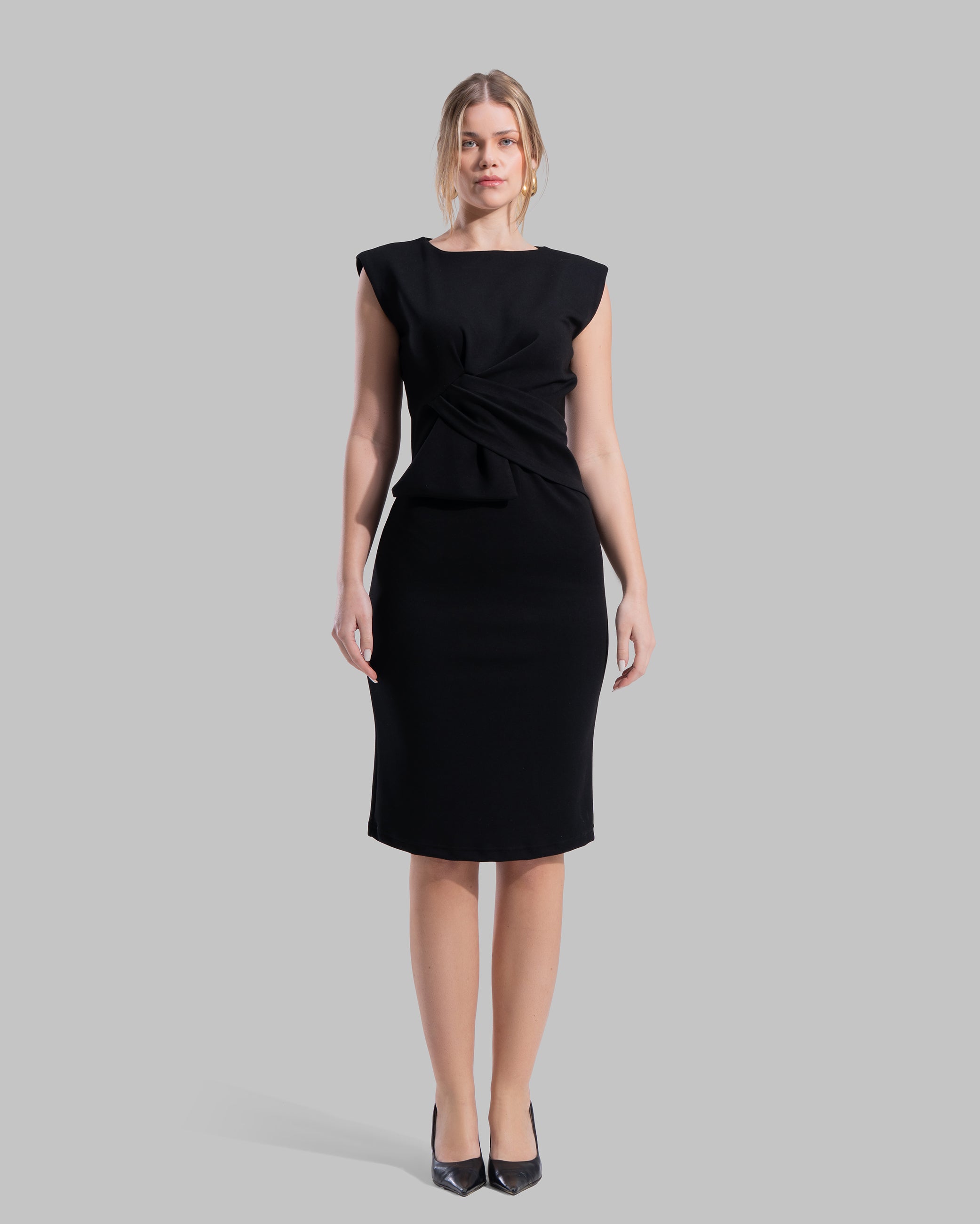 " Draped Ruffle Sheath Dress "