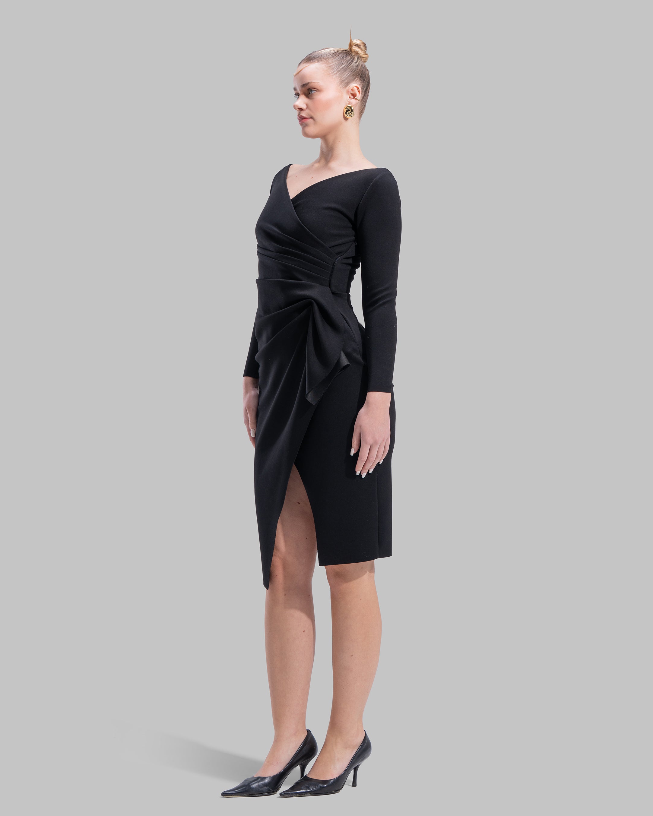 " Draped Ruffle Sheath Dress "