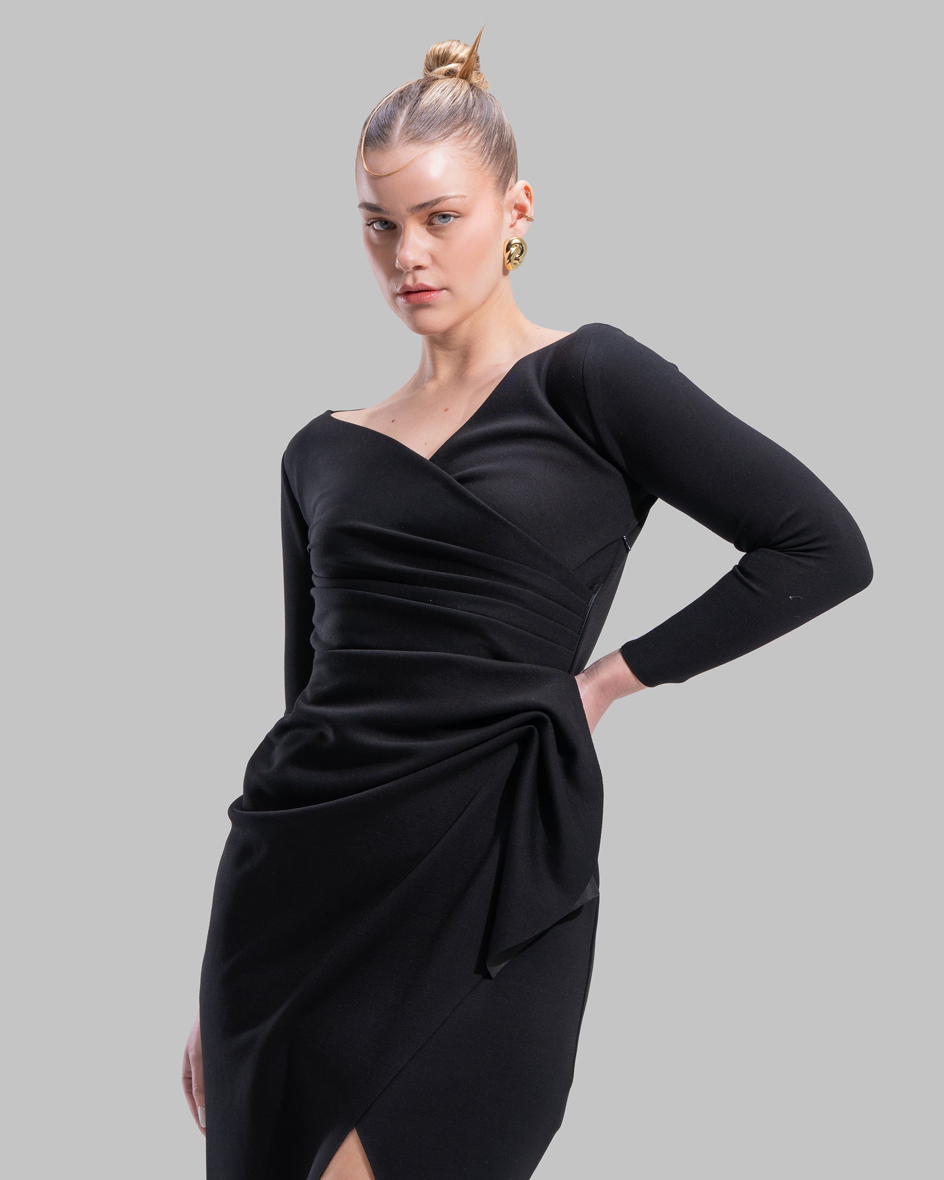 " Draped Ruffle Sheath Dress "