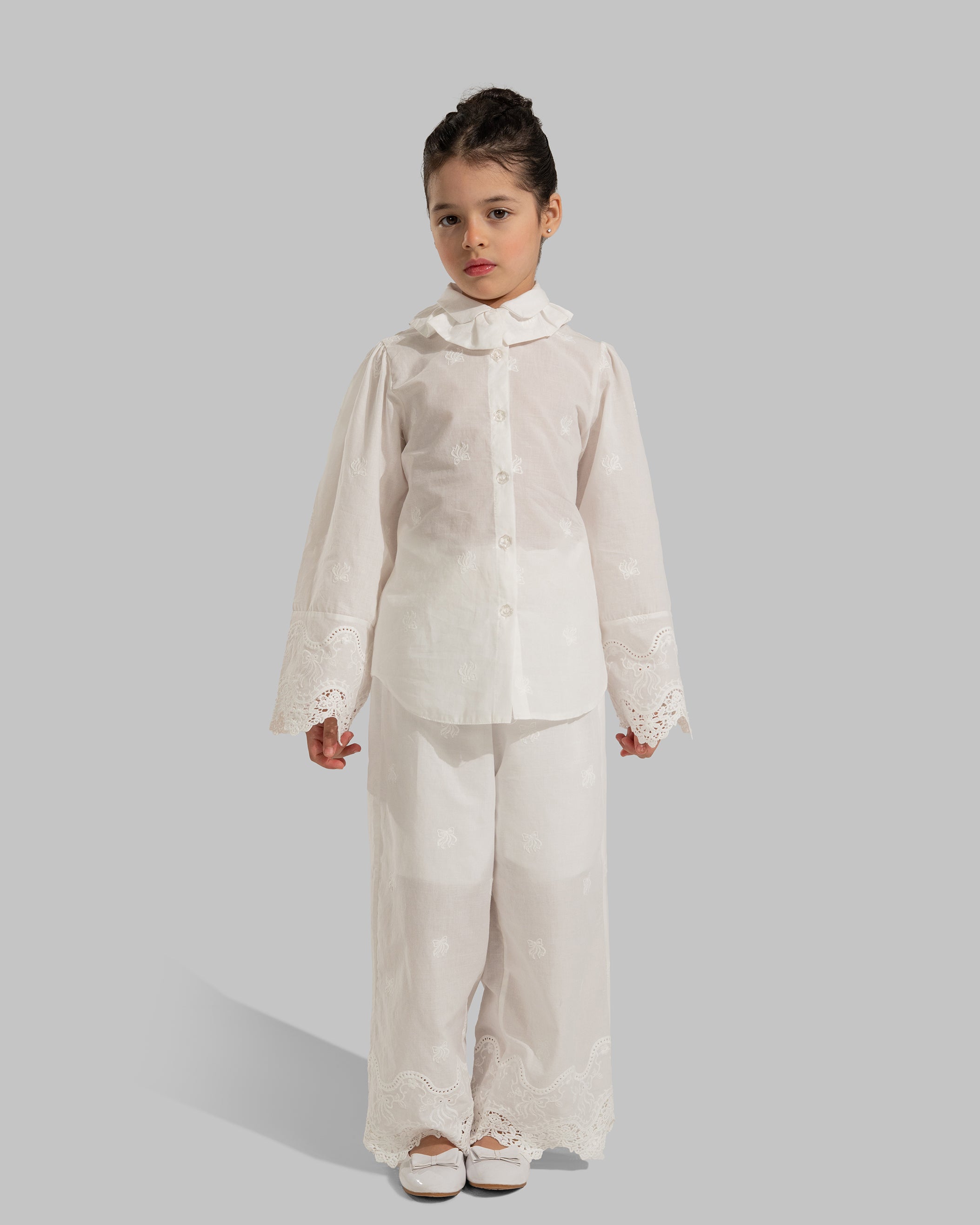 FLORAL EMBROIDERY WIDE LEG PANTS WITH ELASTICATED WAISTBAND WITH BELT