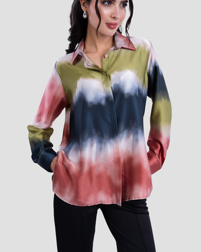 TIE-DYE EFFECT FLOWY BLOUSE