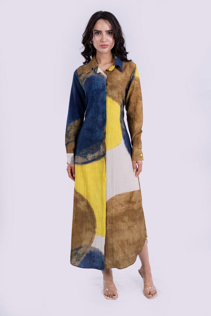 PRINTED DRESS WITH LONG SLEEVES WITH BELT