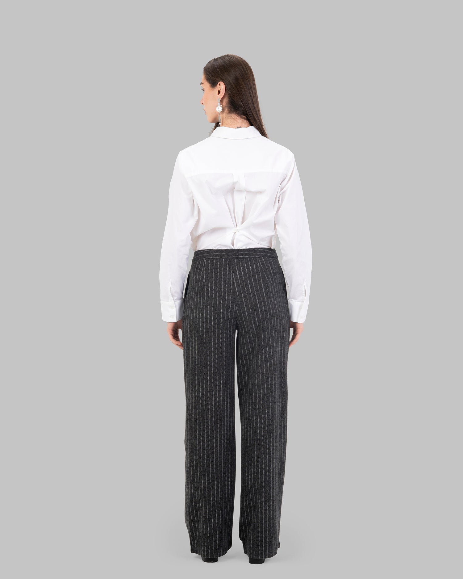 High-Waist Pinstripe Straight  Trousers with Front Pleats.