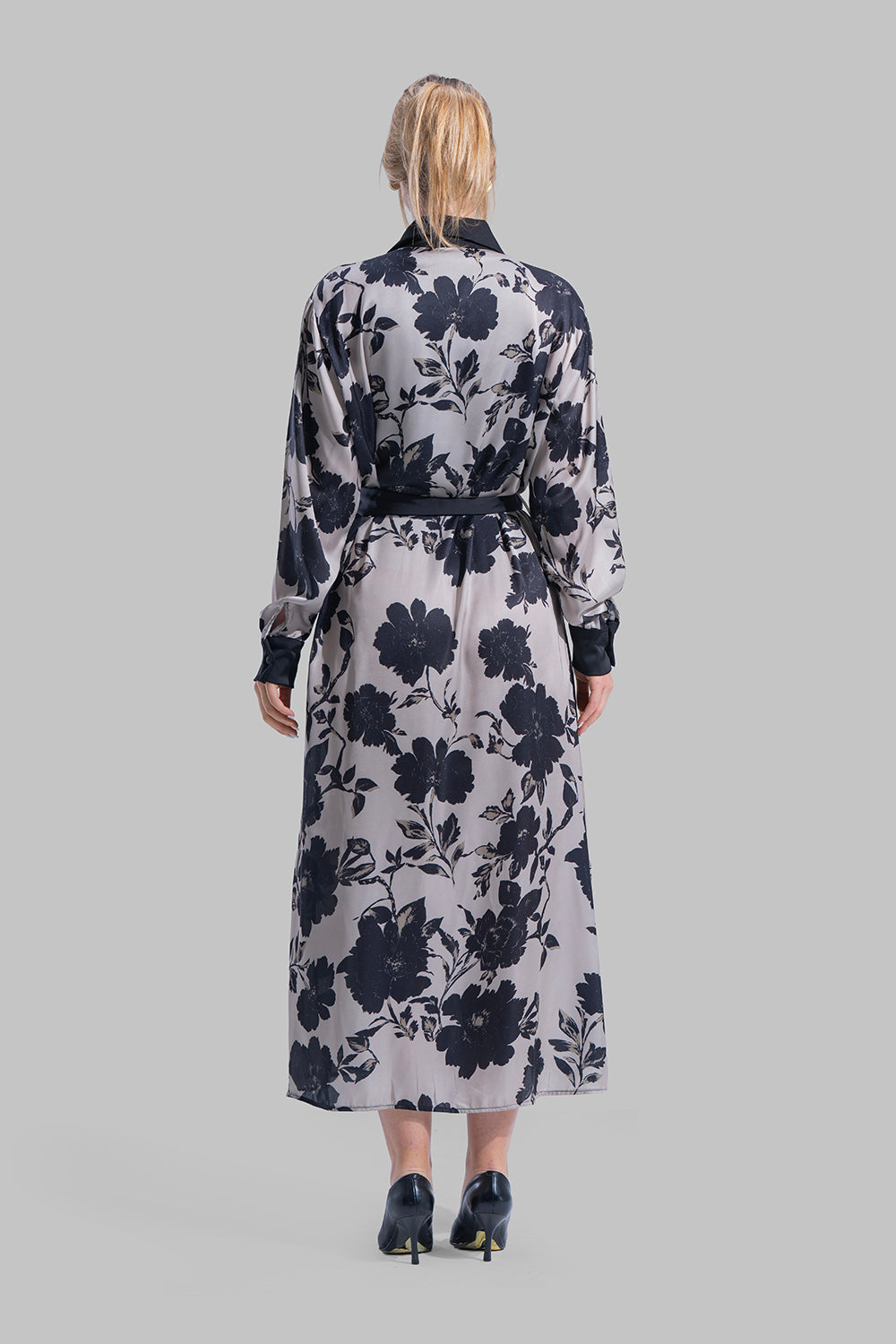 فستان قميص من الساتان المطبوع
