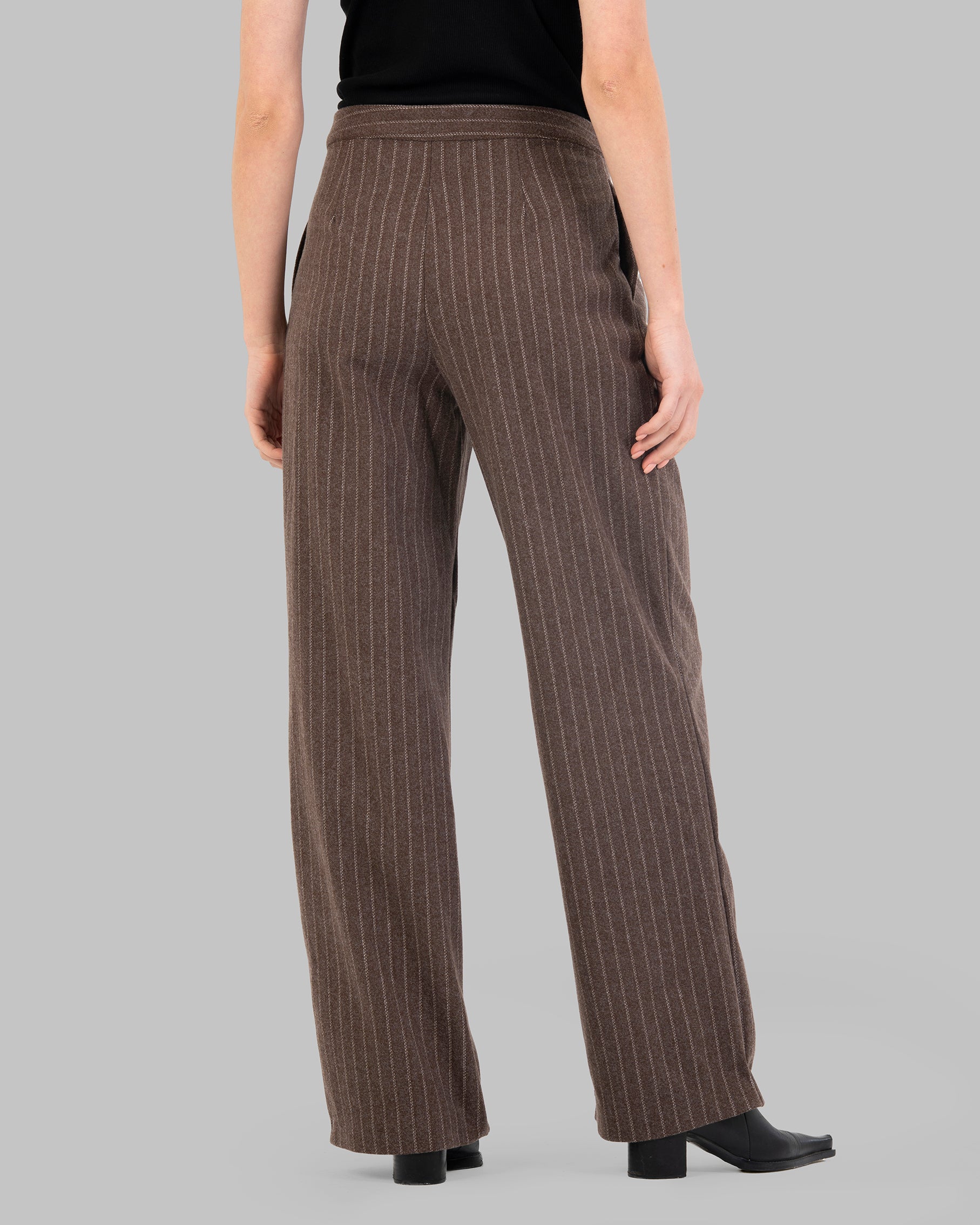 High-Waist Pinstripe Straight  Trousers with Front Pleats.
