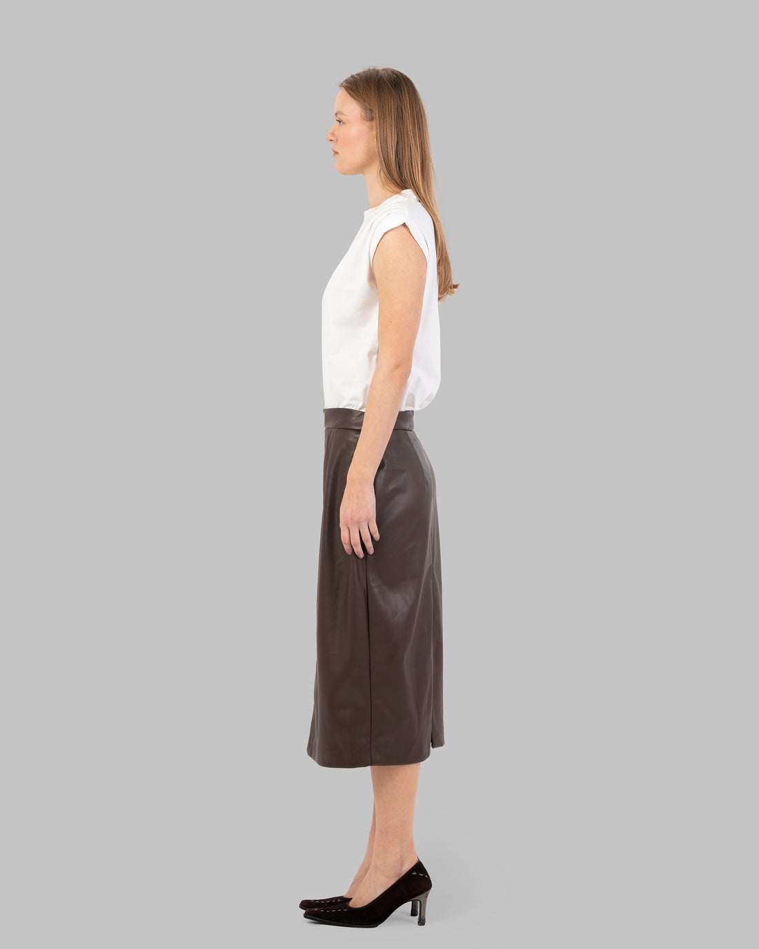 Midi Skirt leather High-Waist