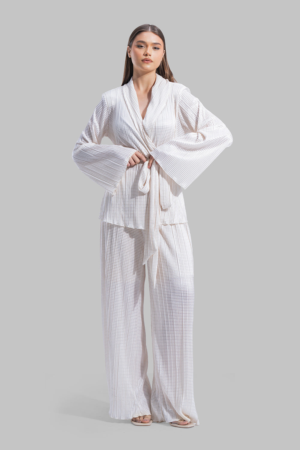 V-neck wrap Cardigan with long sleeves.