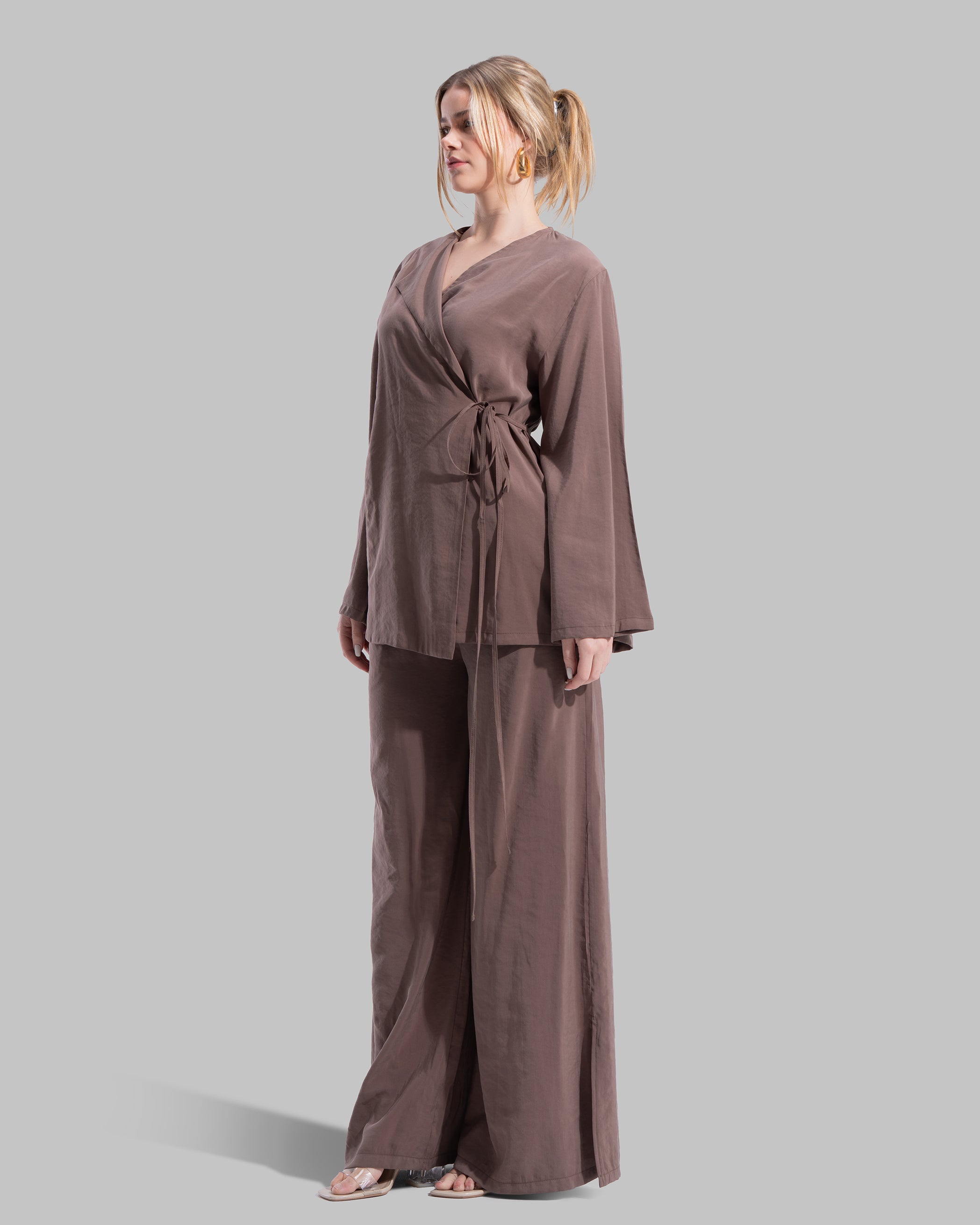 Oversized wrap-style cardigan with a lapel collar