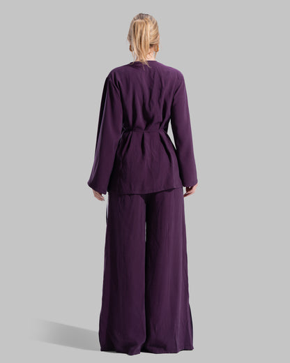 Oversized wrap-style cardigan with a lapel collar