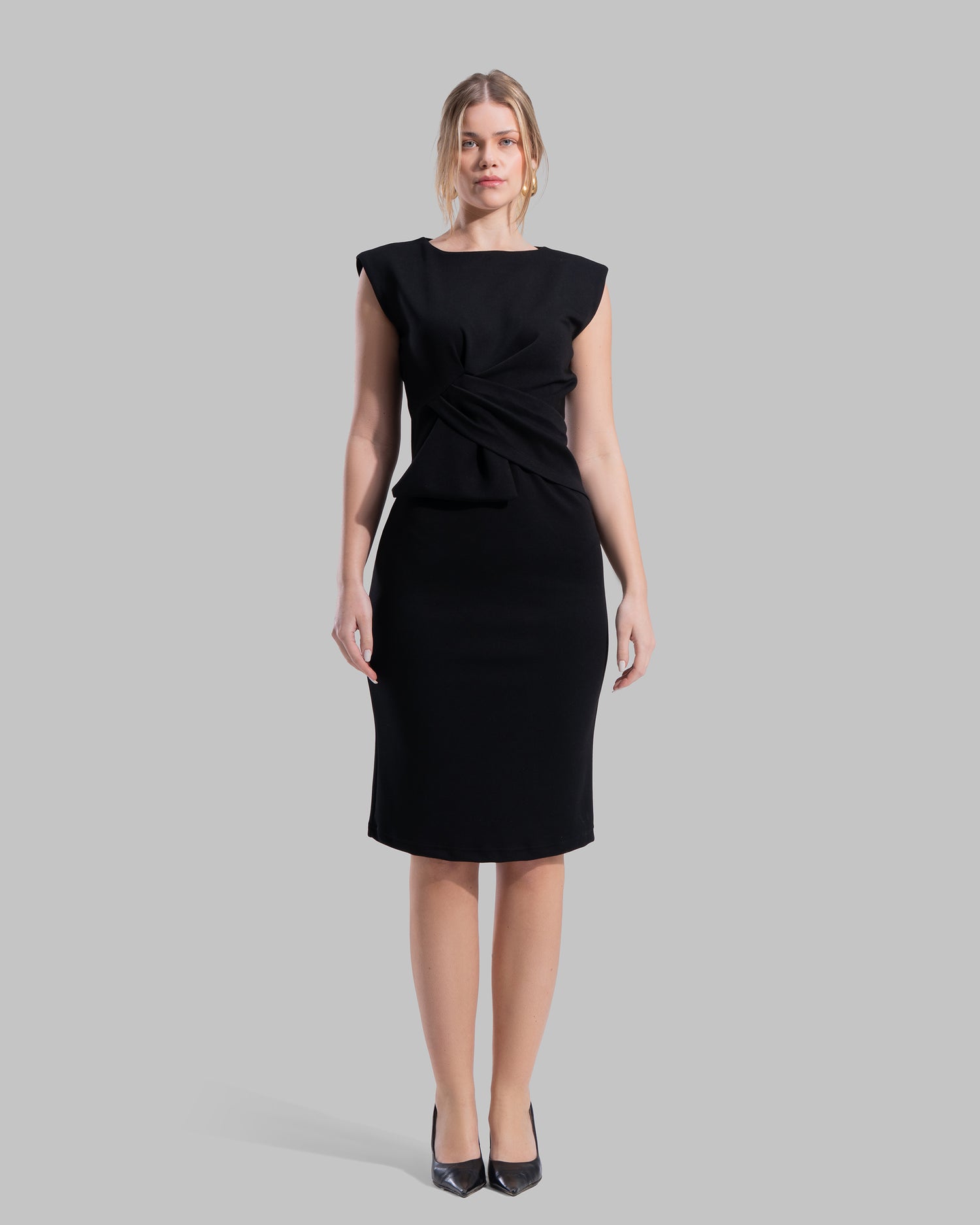 " Draped Ruffle Sheath Dress "
