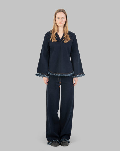 ‏ Wide-Leg Denim Pants