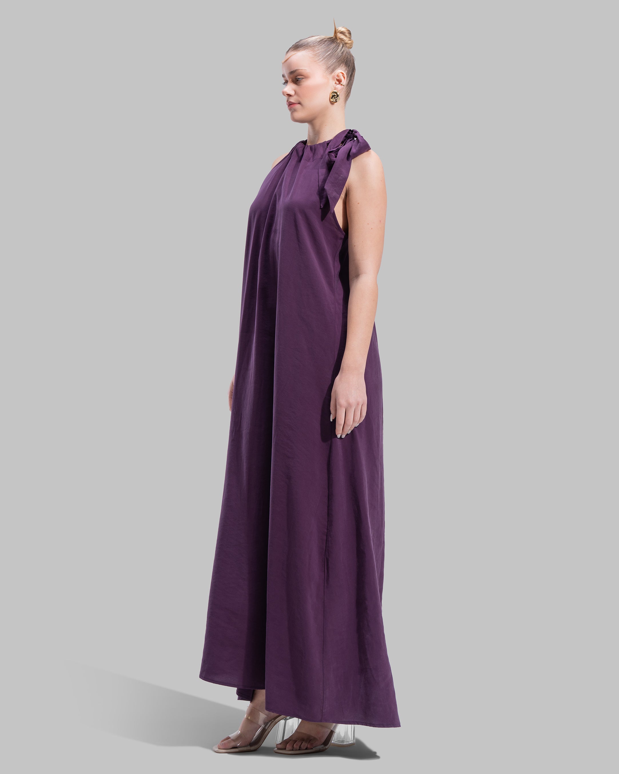 Long dress with a halter neckline.
