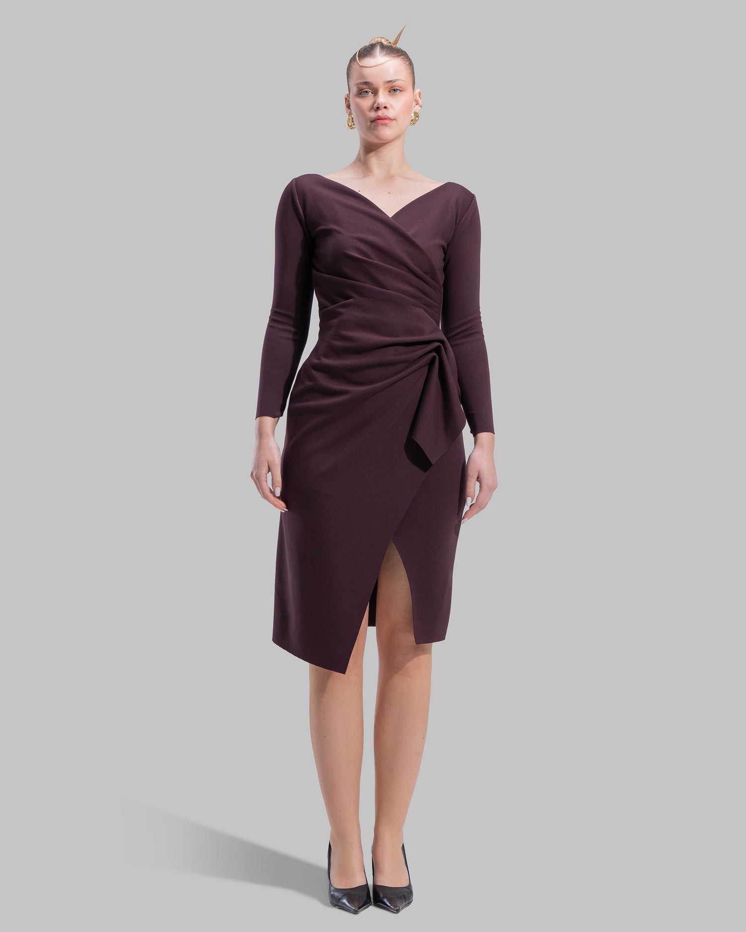 " Draped Ruffle Sheath Dress "