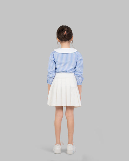 بلوزة قطنية مخططة باللون الأزرق الفاتح