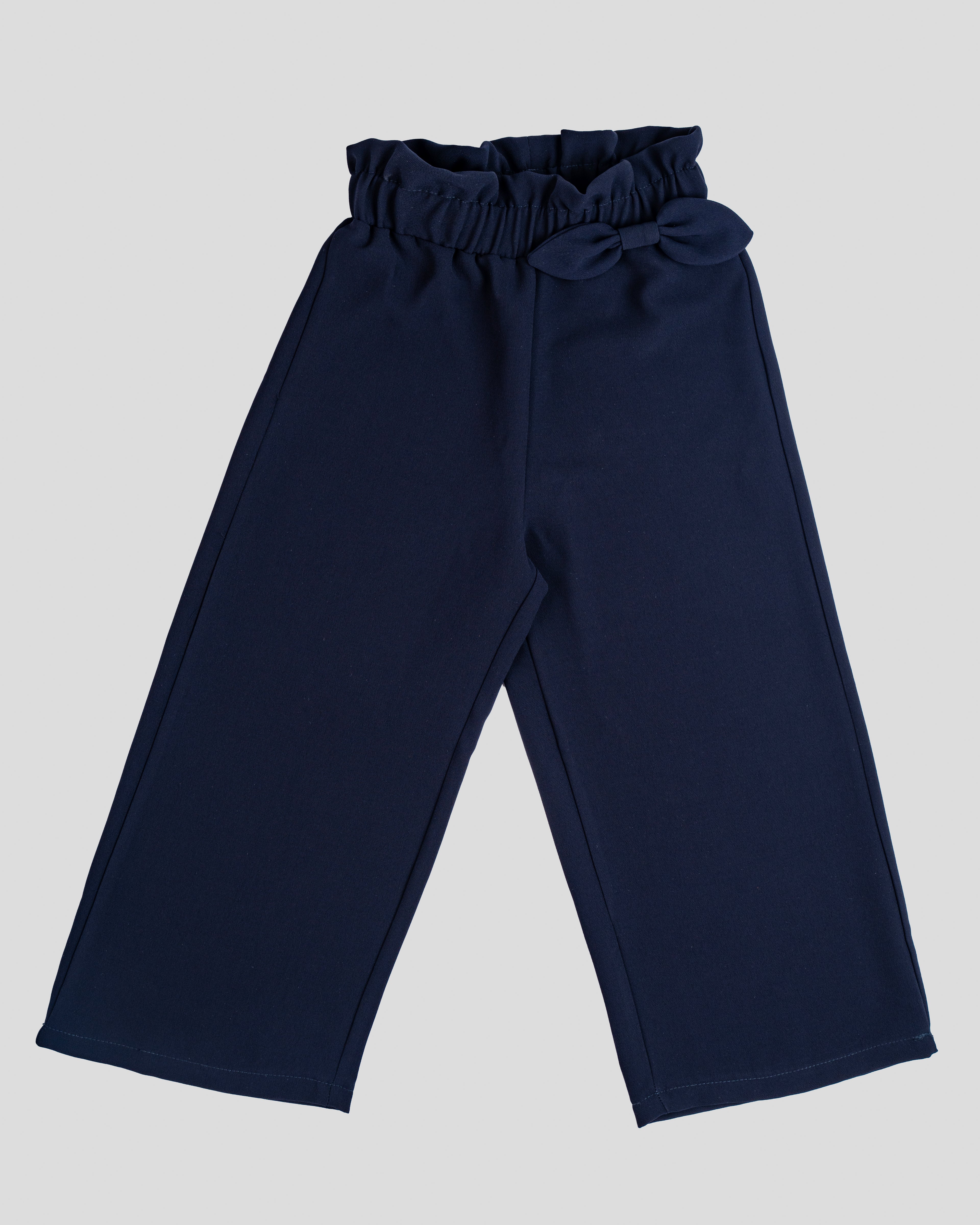 Wide-leg culotte trousers in navy blue with a high waist and side tie detail.