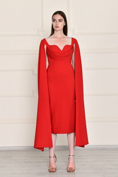 Midi Dress With Cape Sleeves