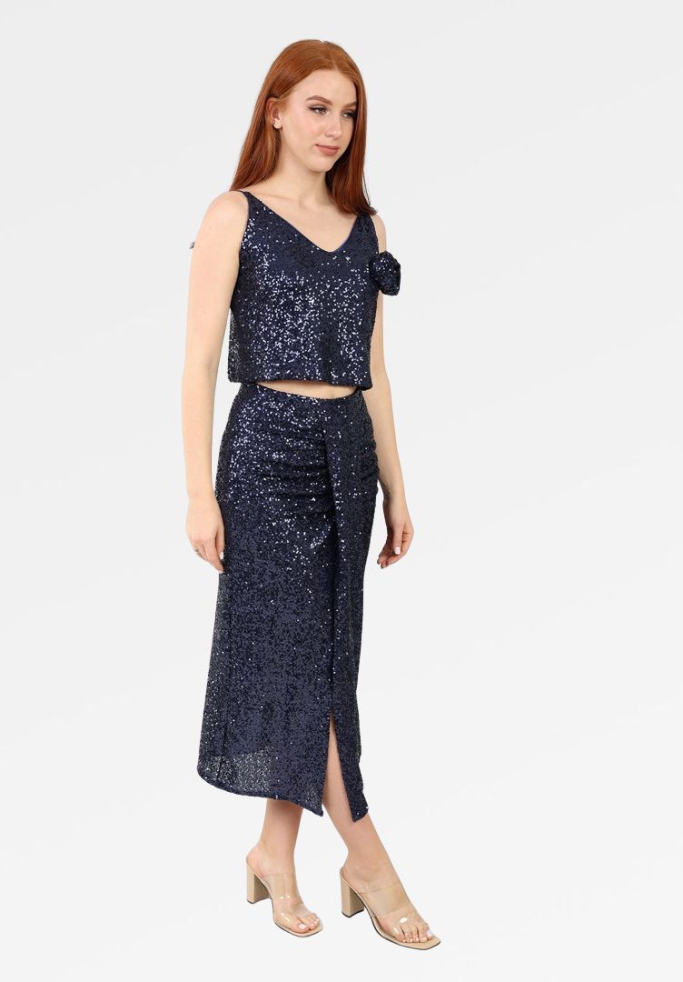 SEQUIN RUCHED MIDI SKIRT