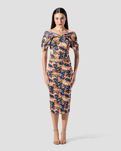 printed skirt High waist knee length tight fit