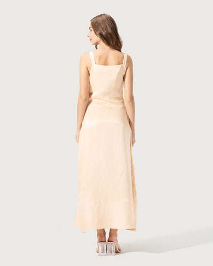 MIDI DRESS WITH A SQUARE NECKLINE AND WIDE STRAPS