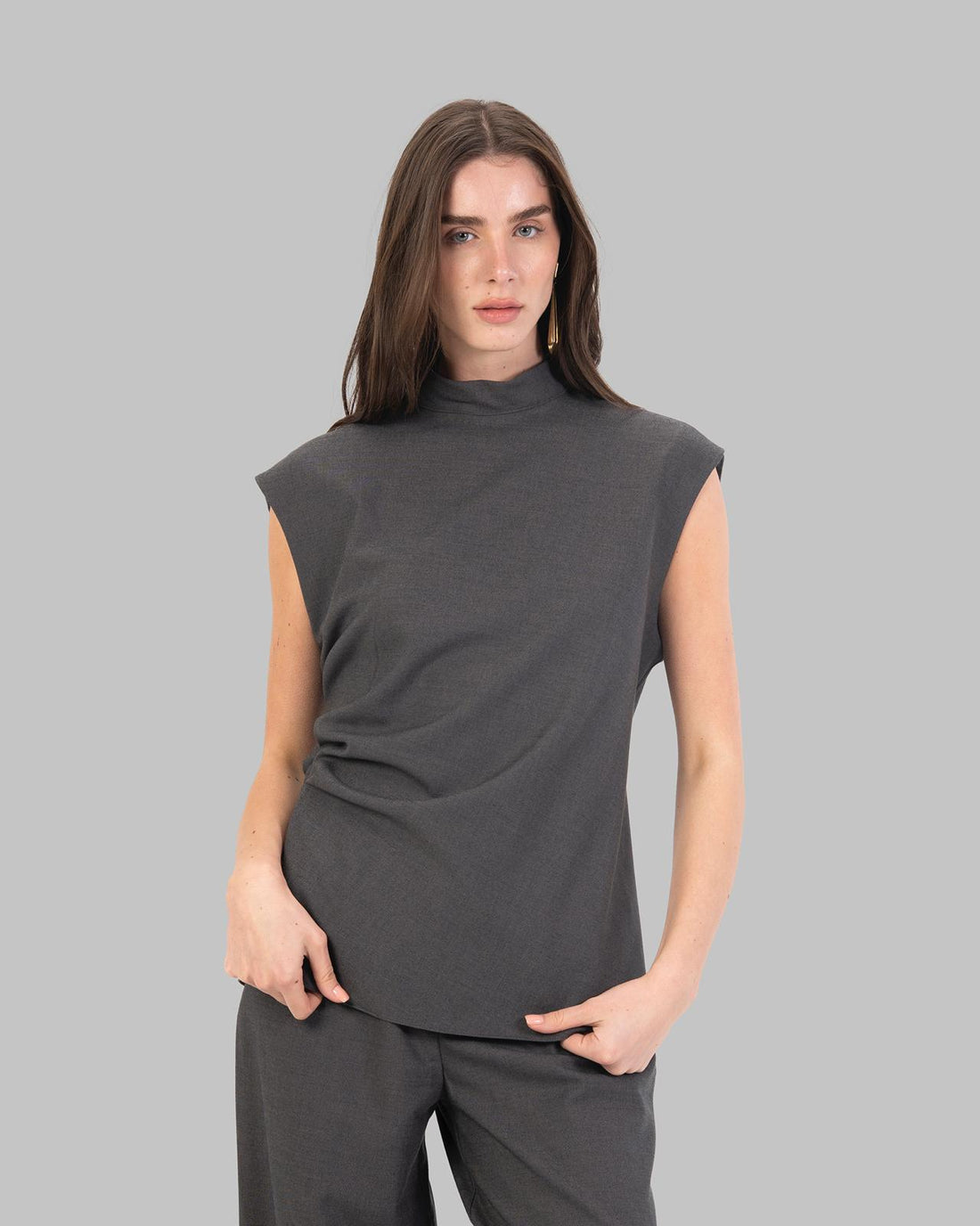 Sleeveless Mock Neck Top, sleeveless.