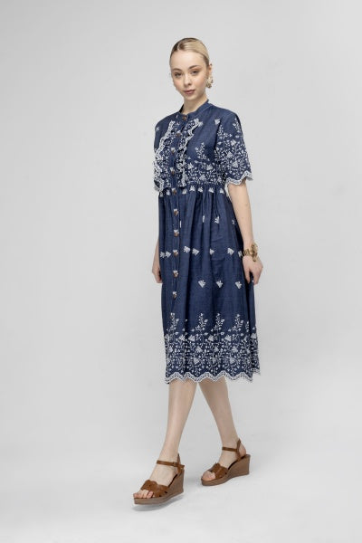 Midi Embroidered Shirt Dress