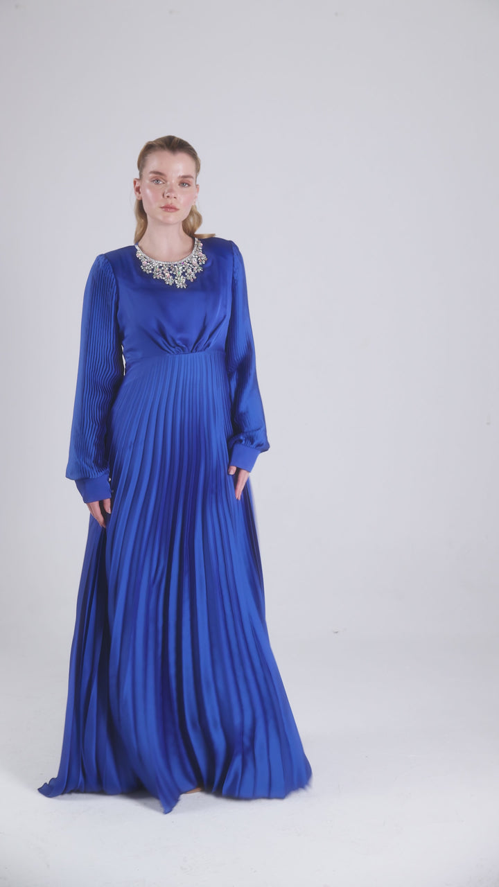 Studded Maxi Satin Evening Dress