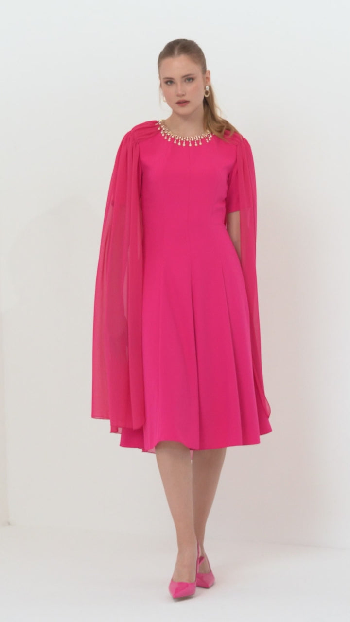 A-LINE MIDI DRESS WITH CAPE SLEEVE