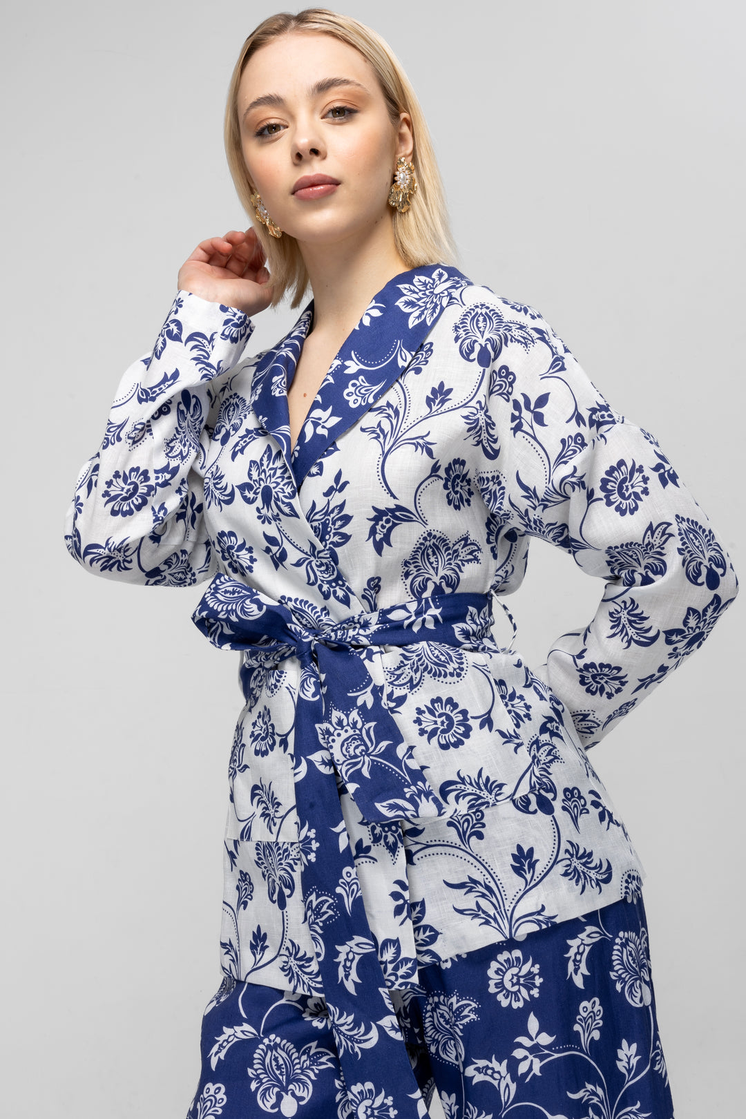 FLORAL PRINTED LINEN KIMONO